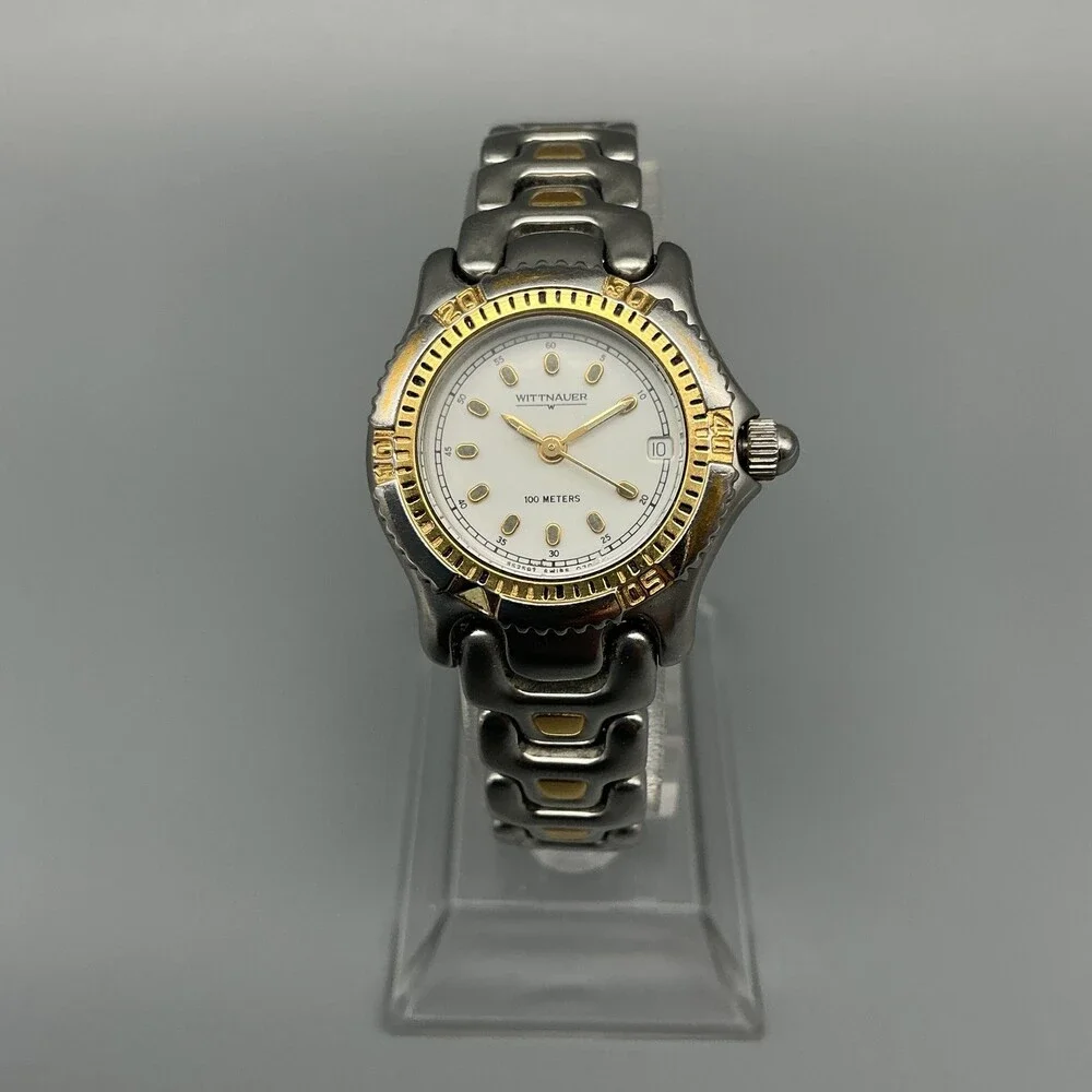 Vintage Wittnauer Womens Watch 24mm White Dial Two Tone 100m New Battery 6